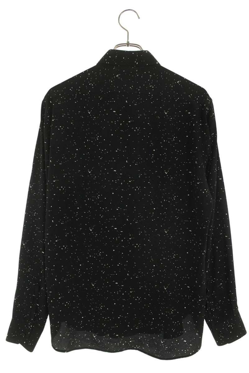 サンローランパリ 564172 Y 1 B 39 総柄シルク長袖シャツ メンズ 38 12 28～1 6 発送 問い合わせ遅延 ネイビー系 シャツ 