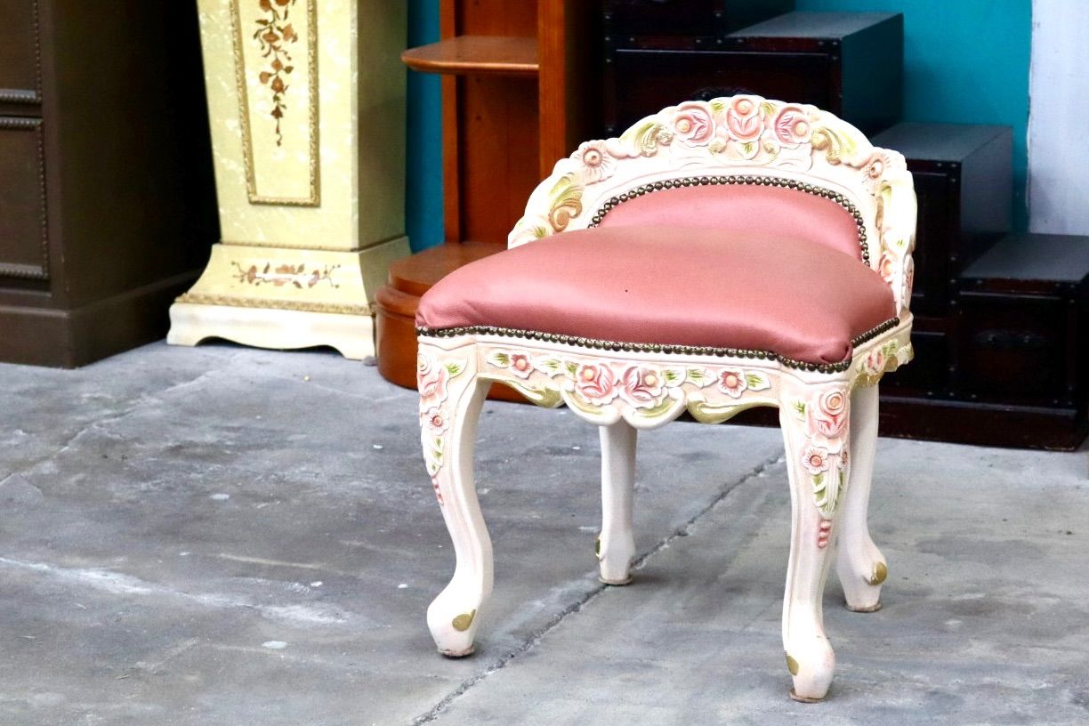 ○スツール アームレスチェア 椅子 腰掛 座椅子 猫脚 木製 ドレッサー 玄関 ロココ ヨーロピアン 定価約8 7万