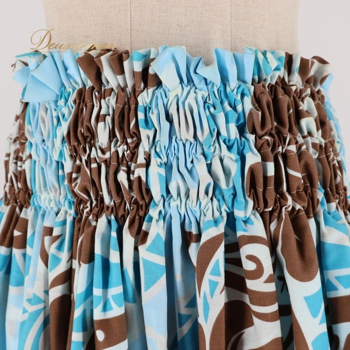 フラダンス 衣装 パウスカート ブルー系 ブラウン系 ハイビスカス柄