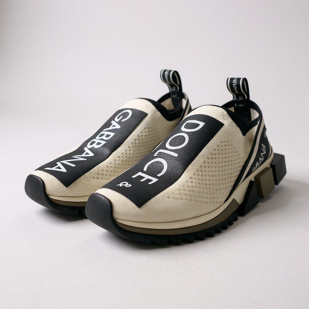 2 a 5 DOLCE GABBANA ドルチェアンドガッパーナ ソレント ロゴ ニットスニーカー ロートップスニーカー シューズ ホワイト ブラック メンズk 02 i