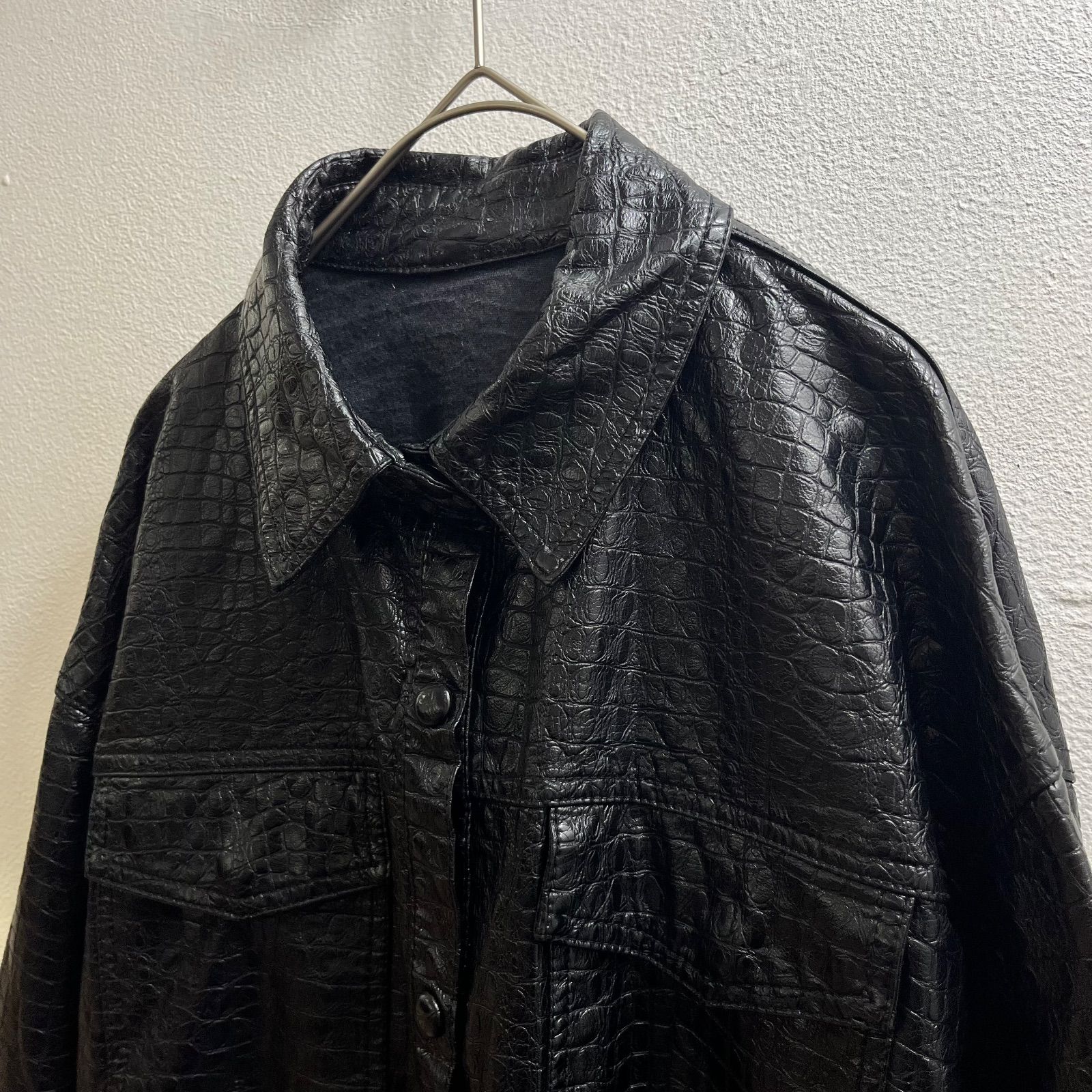 Vintage 00s ~ クロコダイル レザーシャツ 型押し 鰐 USA 輸入 