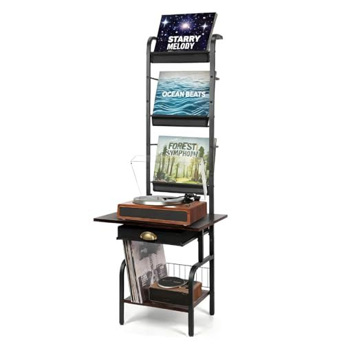 レコード 壁掛け レコードラック レコード棚 レコードプレーヤースタンド のレコードを収納できるレコードラック ターンテーブルスタンド レコード盤 レコードプレーヤー スピーカー 書籍 雑誌の収納に適しています 日本語説明書付き 引き出し付き mm