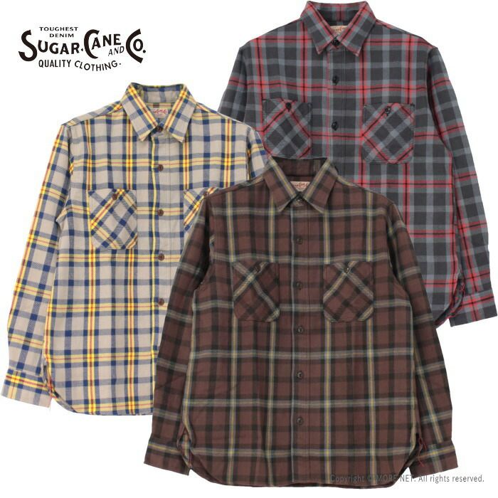 シュガーケーン SUGAR CANE ツイルチェックワークシャツ SC 29362 メンズ 日本製 長袖 ネル