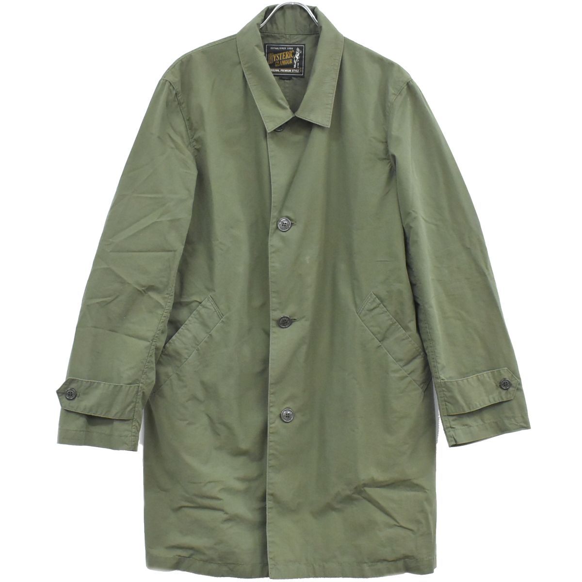 本物 ヒステリックグラマー HYSTERIC GLAMOUR 内側EXITプリント ミリタリーコート アウター L コットン ナイロン カーキ メンズ 衣類 洋服 中古・ 本物 ヒステリックグラマー HYSTERIC GLAMOUR 内側EXITプリント