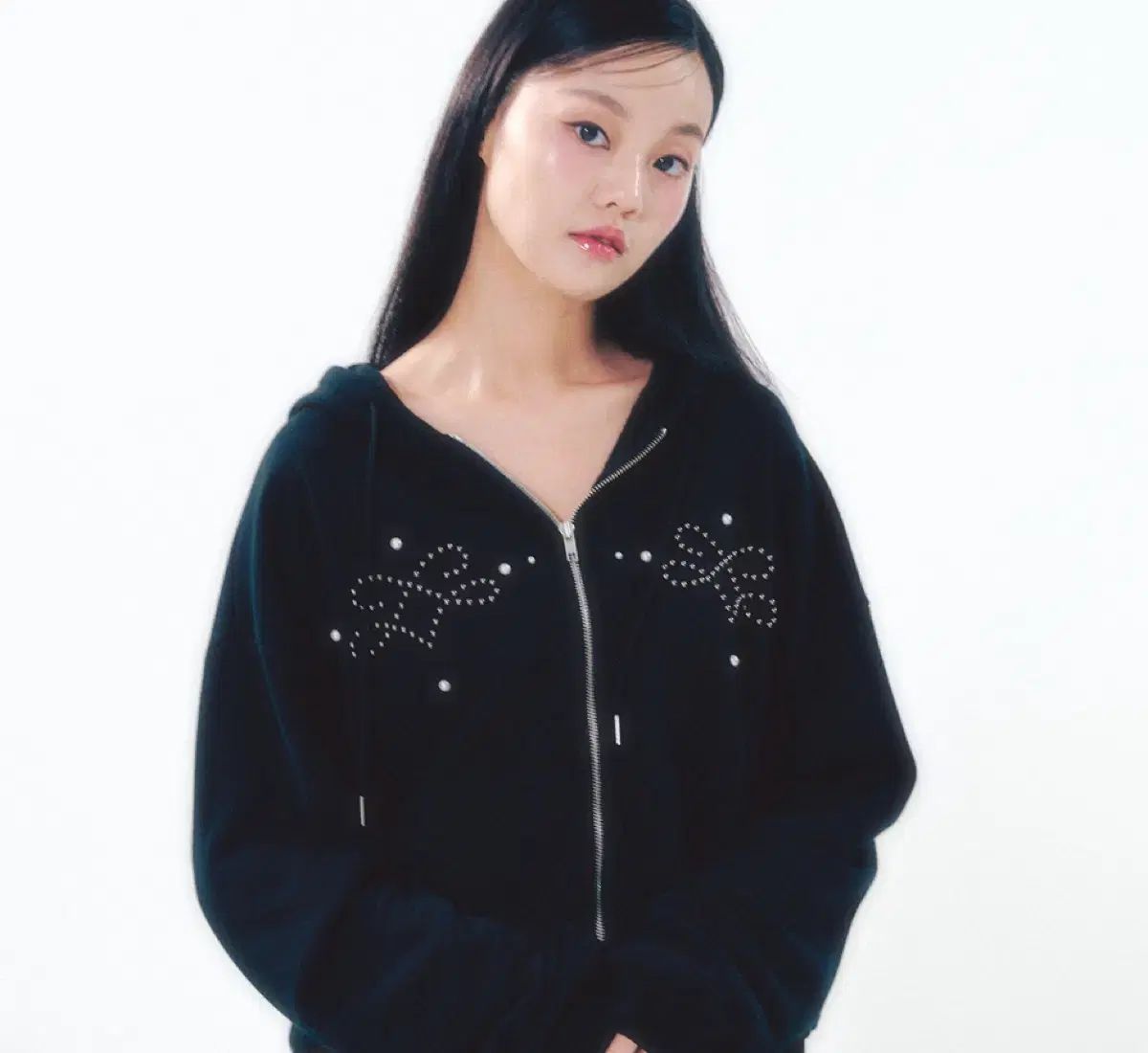 BoA着用 ウールLEE パール フードジップアップ ブラック