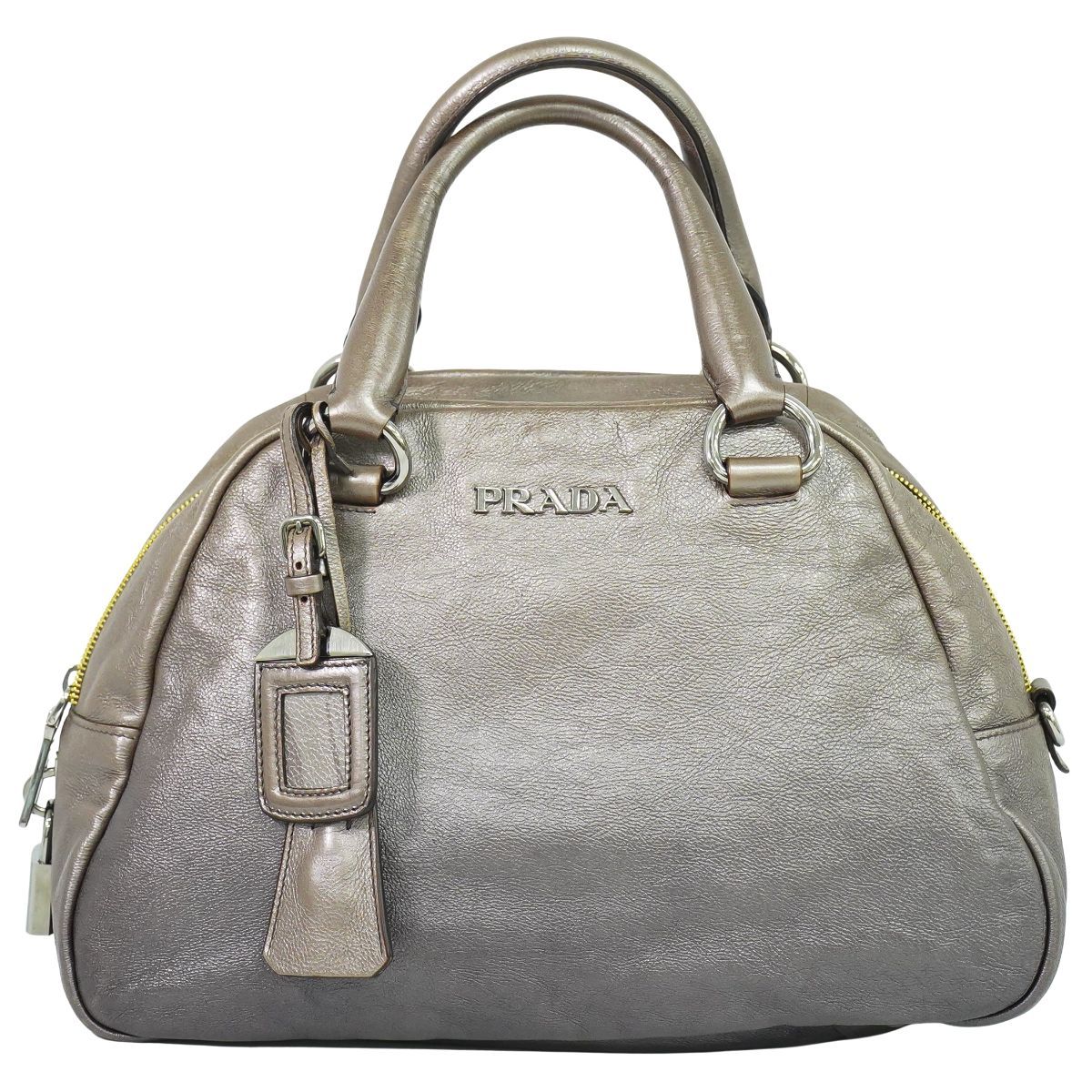 本物 プラダ PRADA レザー ハンドバッグ メタリックベージュ バッグ 