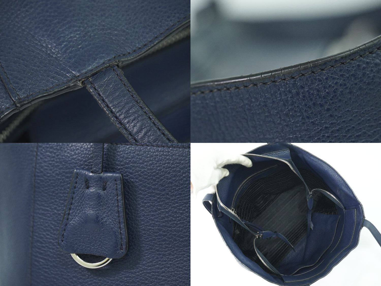 本物 プラダ PRADA レザー ショルダーバッグ トートバッグ ネイビー