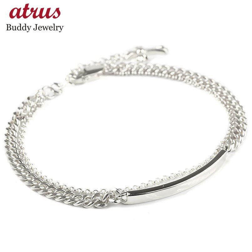 ブレスレット メンズ 2連 クロス プレート 喜平 シルバー925 地金 sv 925 キヘイ チェーン アジャスター 男性