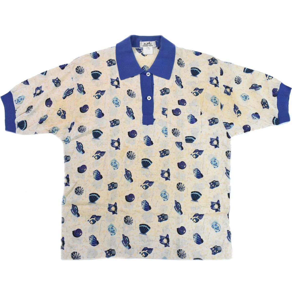 Genuine Hermes HERMES seashell pattern polo shirt short sleeve top 40 cotton beige blue men's clothing clothes used