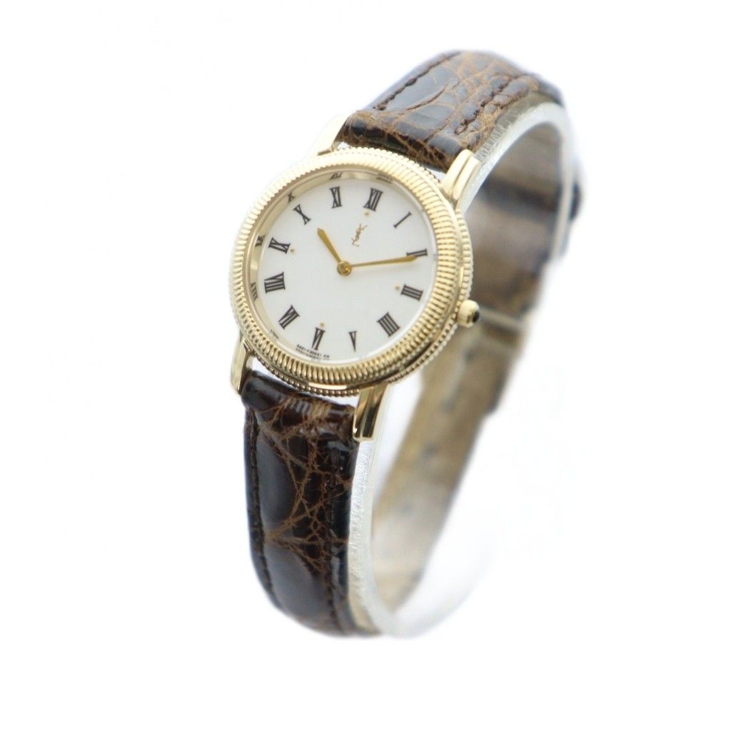 YvessaintLaurent ローマン フランス製 クォーツ 稼働 イヴサンローラン 腕時計 ローマン デイト ピンク レディース