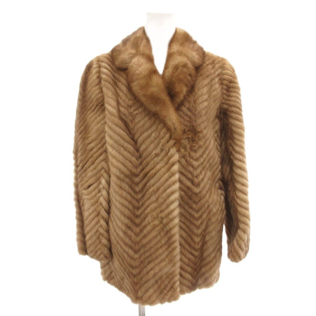 ノーブランド ファーコート 9 毛皮 ミンクファー ミドル ハーフ丈 茶 ブラウン AE GY 18