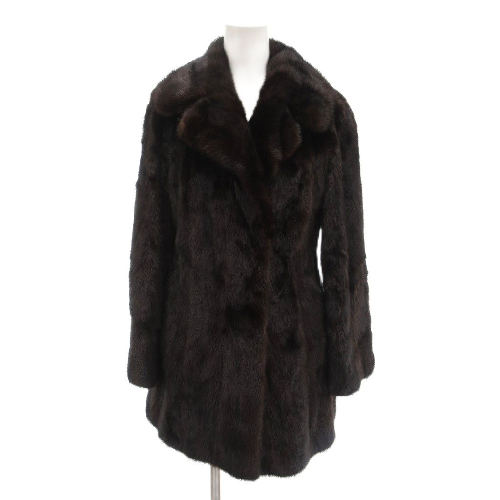 ミツコシ ファーコート ミンクファー 毛皮 ミドル ハーフ丈 ダークブラウン AE GY 11