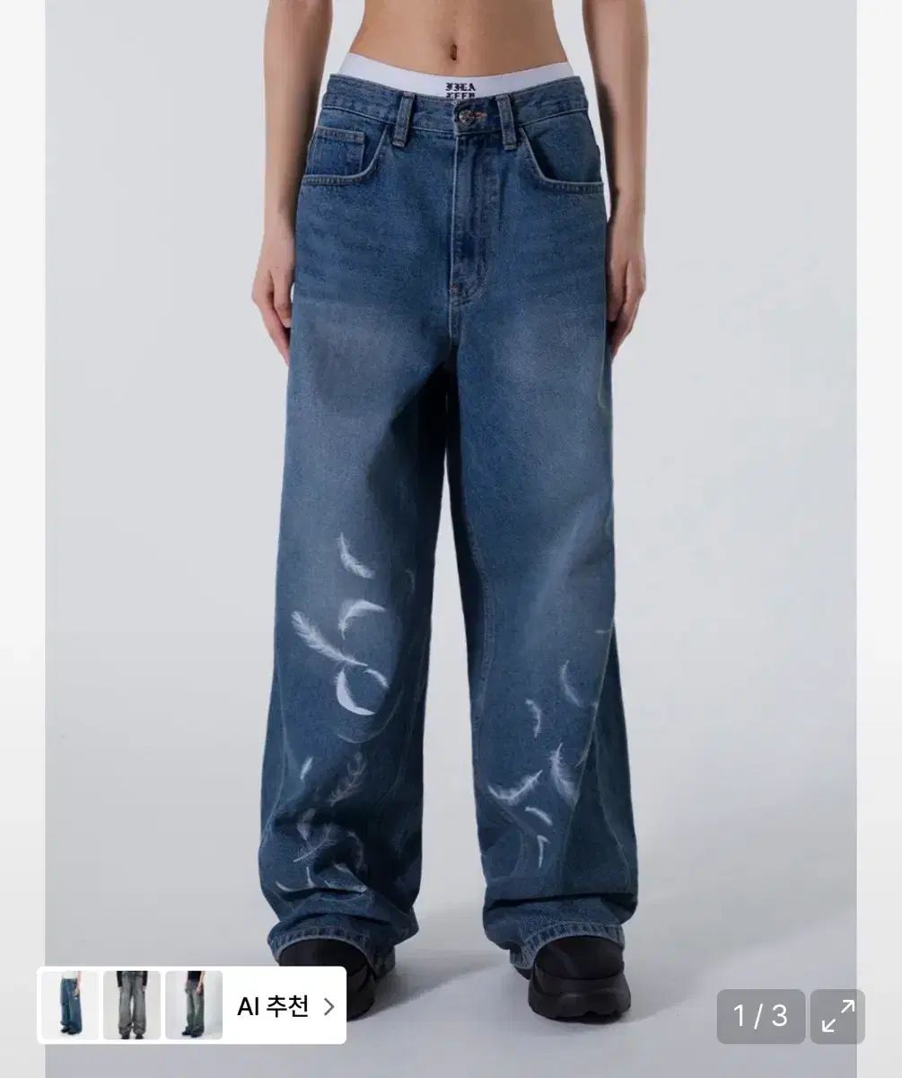 ワイイエル FEATHER WIDE DENIM PANTS BLUE