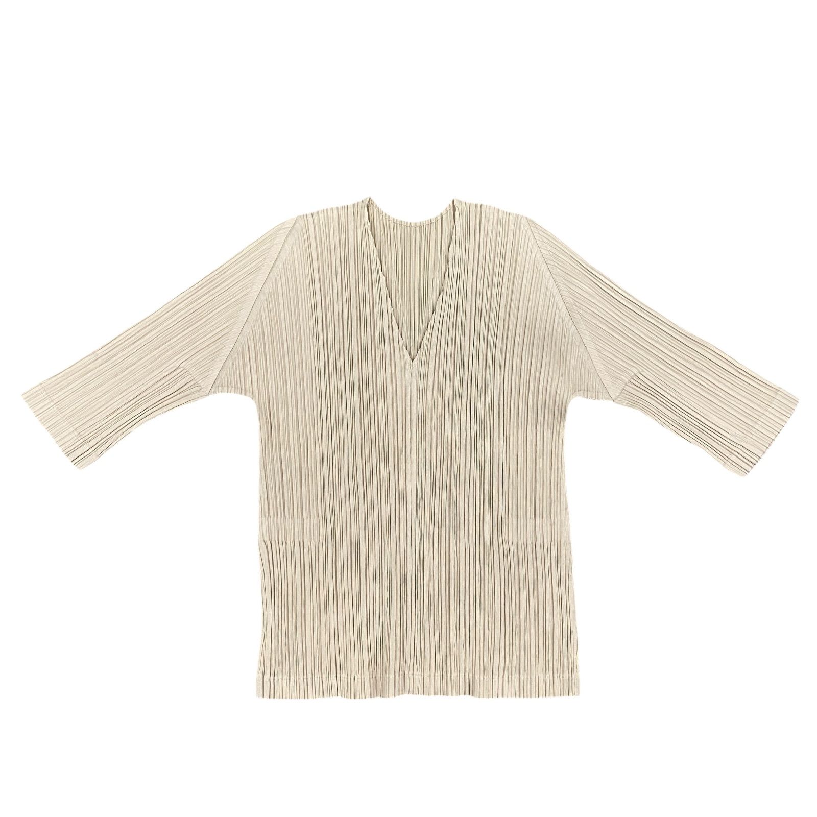 EM 110 issey miyake イッセイミヤケ プリーツ トップス シャツ ベージュ 七分袖