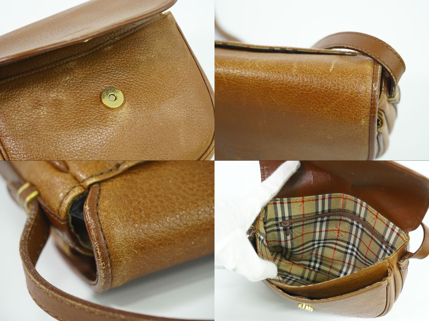本物 バーバリーズ Burberrys レザー ショルダーバッグ ポシェット ブラウン バッグ 中古・ BURBERRY - 本物 バーバリーズ Burberrys レザー ショルダーバッグ