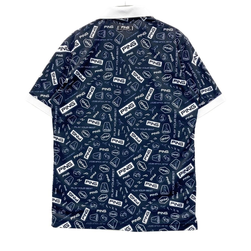 サイズ S PING ピン モデル 半袖ポロシャツ 総柄 ネイビー系 ゴルフウェア メンズ ストスト