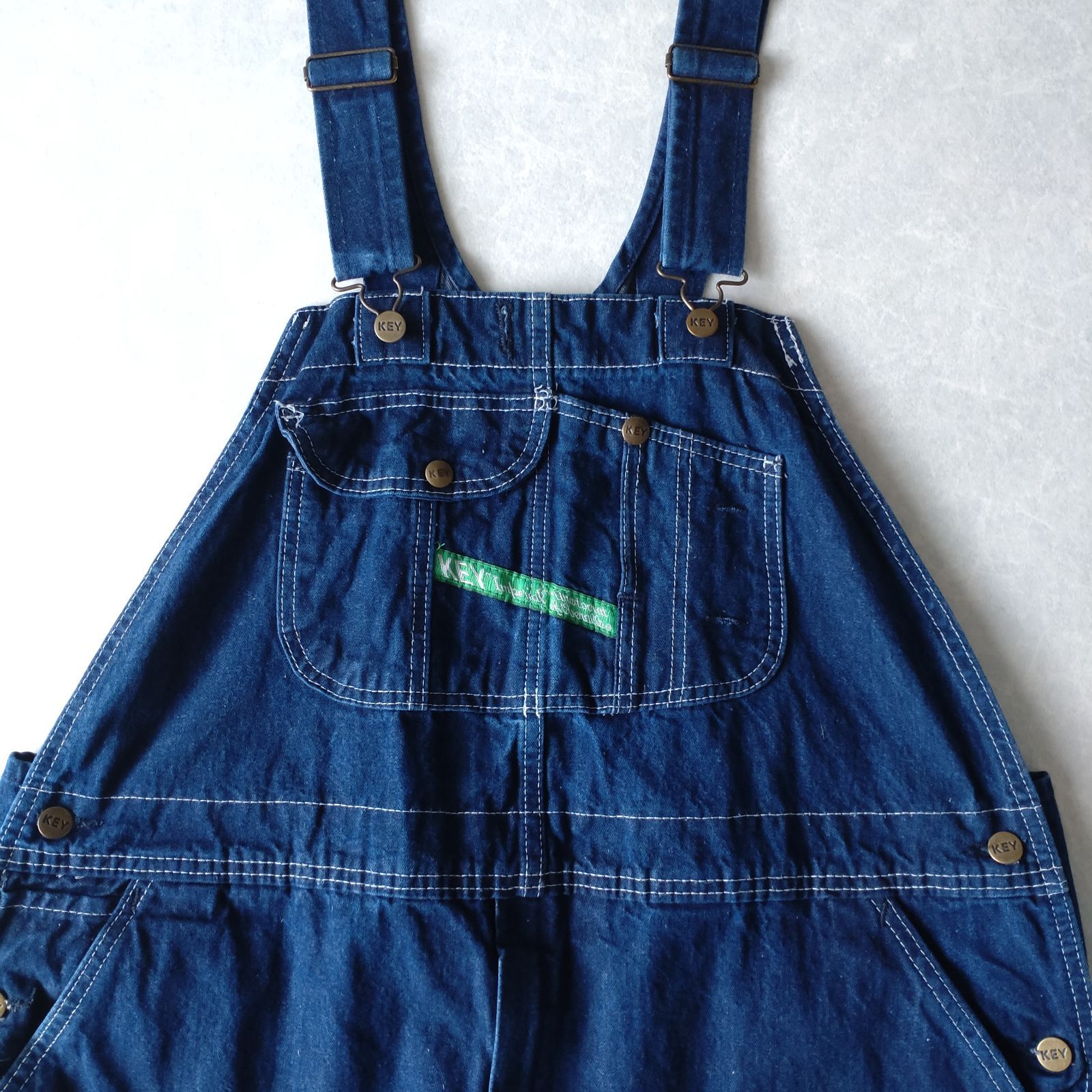 □古着 KEY キー 濃紺デニムオーバーオール サロペット W44L32【A1566