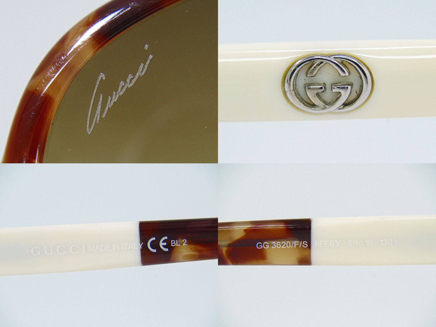 本物 グッチ GUCCI インターロッキングG べっ甲柄 サングラス プラスチック ブラウン アイボリー GG3620/F/S 眼鏡 メガネ 服飾小物 中古・ 本物 グッチ GUCCI インターロッキングG べっ甲柄 サングラス