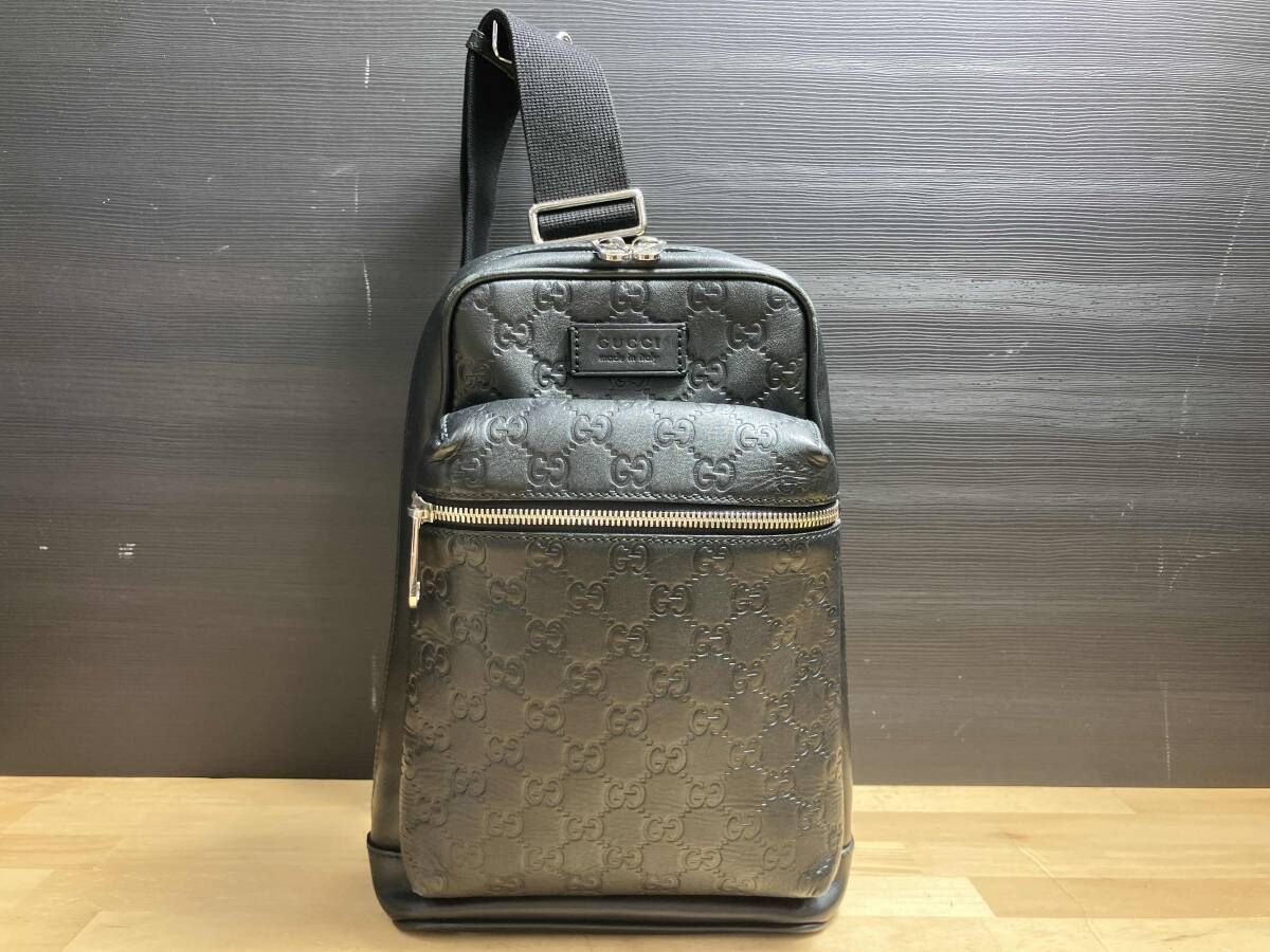 GUCCI グッチ シマ ワンショルダー クロスボディバッグ ブラック