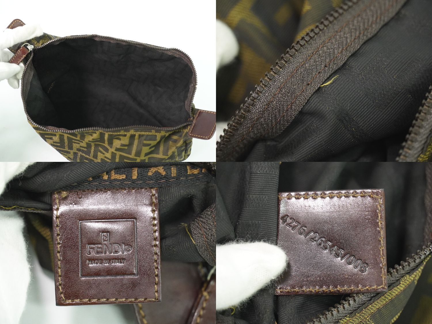 本物 フェンディ FENDI ズッカ ポーチ 小物入れ キャンバス ブラウン