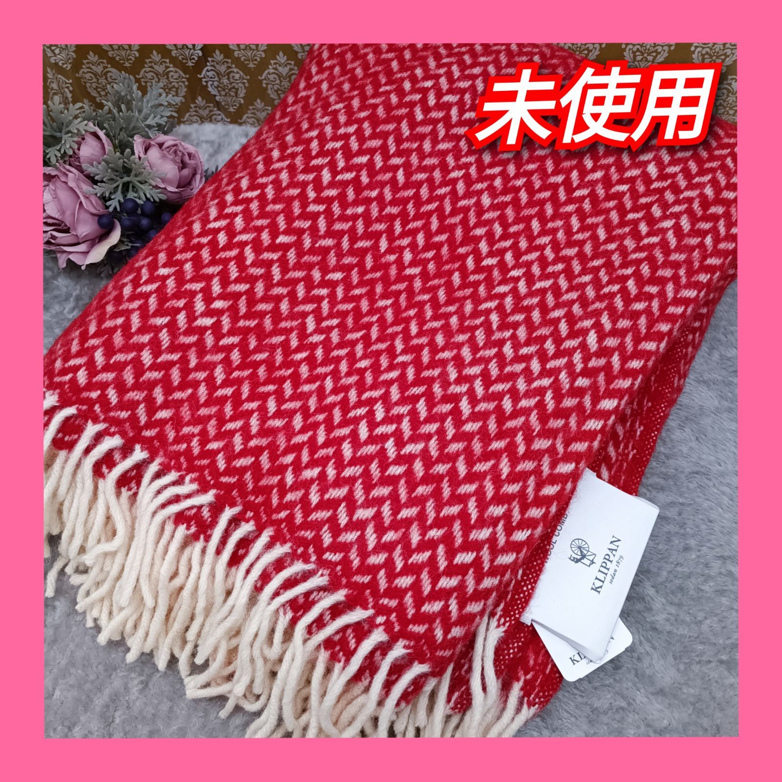 KLIPPAN スローケット ポルカ レッド ブランケット KLIPPAN 》 ☆未使用☆ クリッパン スローケット ポルカ レッド