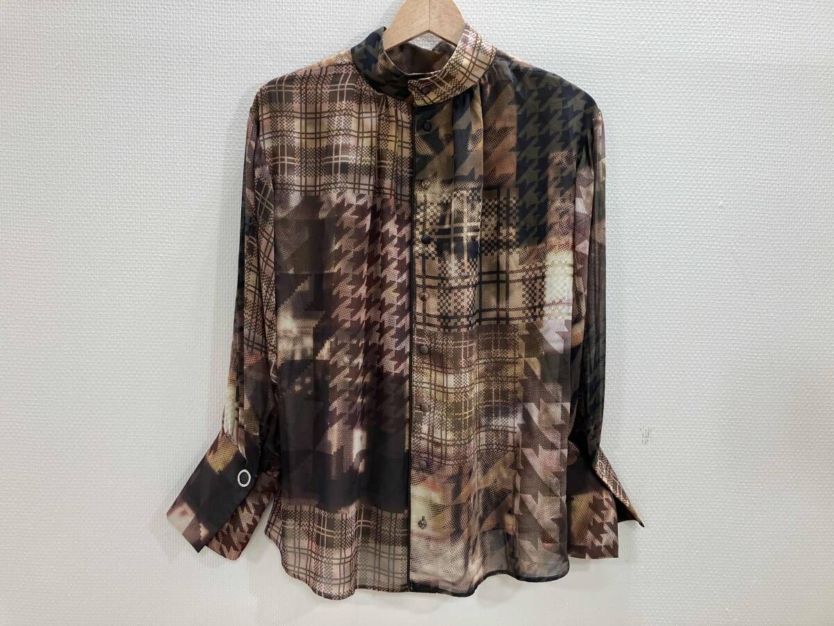 UNITED TOKYO ユナイテッドトーキョー 長袖総プリントブラウス 長袖プリントシャツ ブラウン系 1 春秋