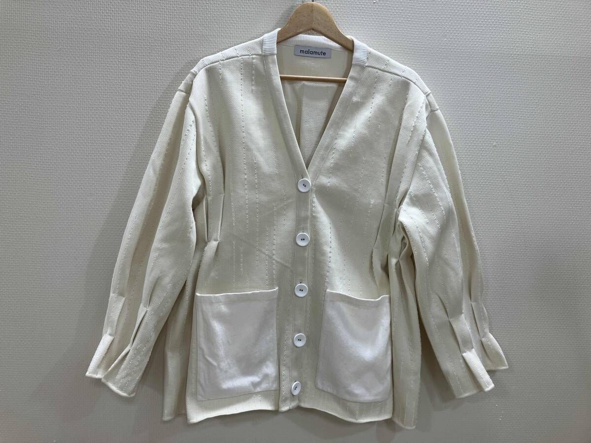malamute デザインカーディガン デザインカーデ カーデ オフ白 1 春