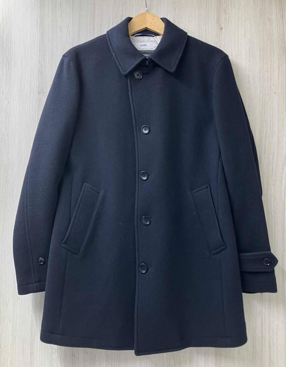 SHIPS シップス 114 45 0064 スーパー140 S ウール メルトン コート サイズM ネイビー