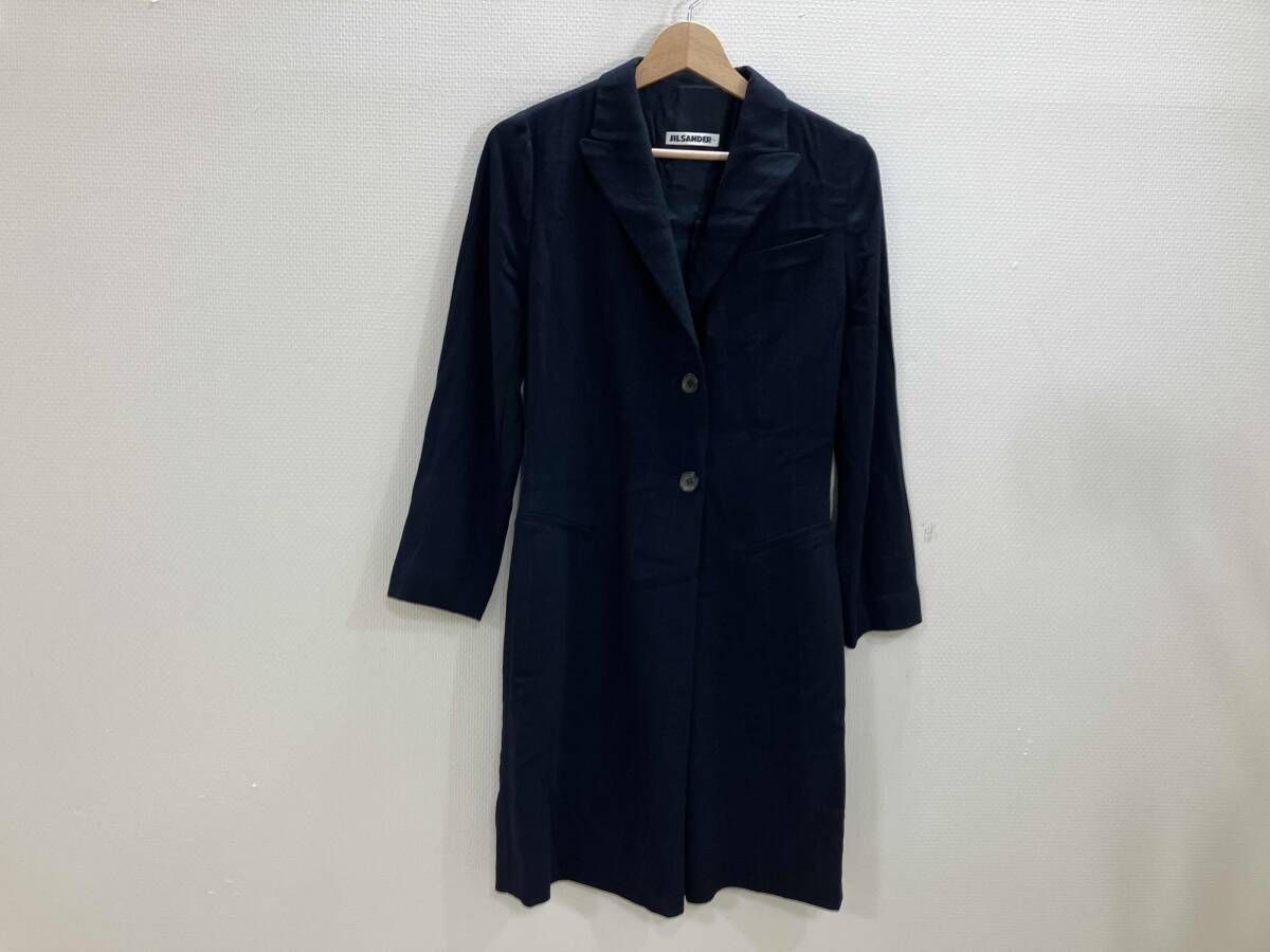 Jil sander ジルサンダー プルオーバーデザインコート ワンピースコート ロングコート ネイビー 36 春