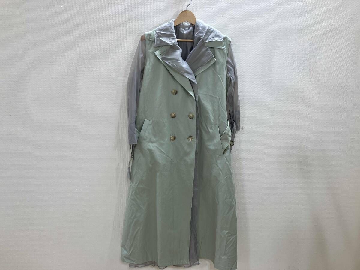 AMERI デザインスプリングコート 2 wayレイヤードコート トレンチコート ロングコート セージグリーン グレー S 春