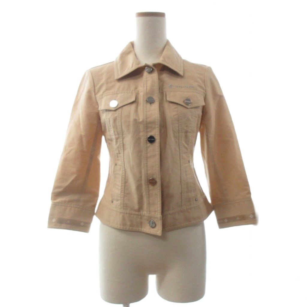 クレージュ courreges タグ付き ジャケット ブルゾン 長袖 ロゴ 刺繍 コットン ベージュ 38 GY 14