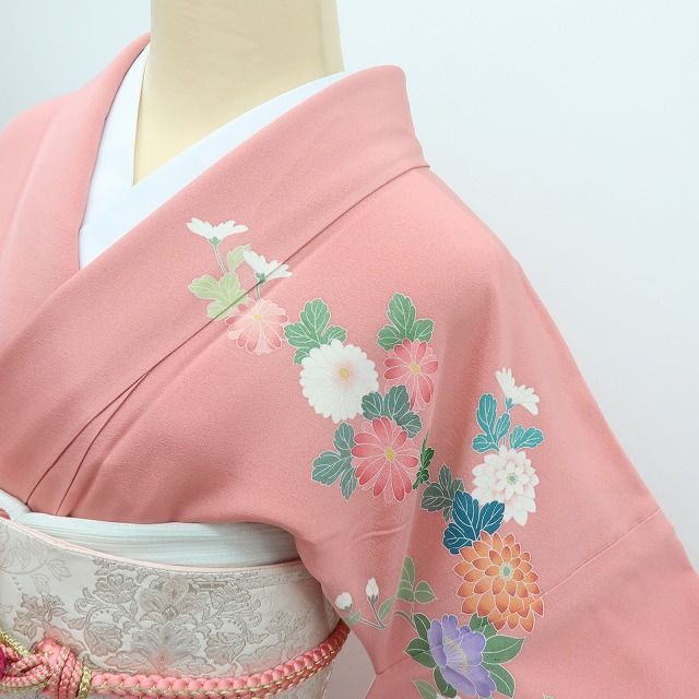 百華❀Y4312◇十日町友禅 熊野桂堂落款 手縫い仕立て 正絹 牡丹 桜