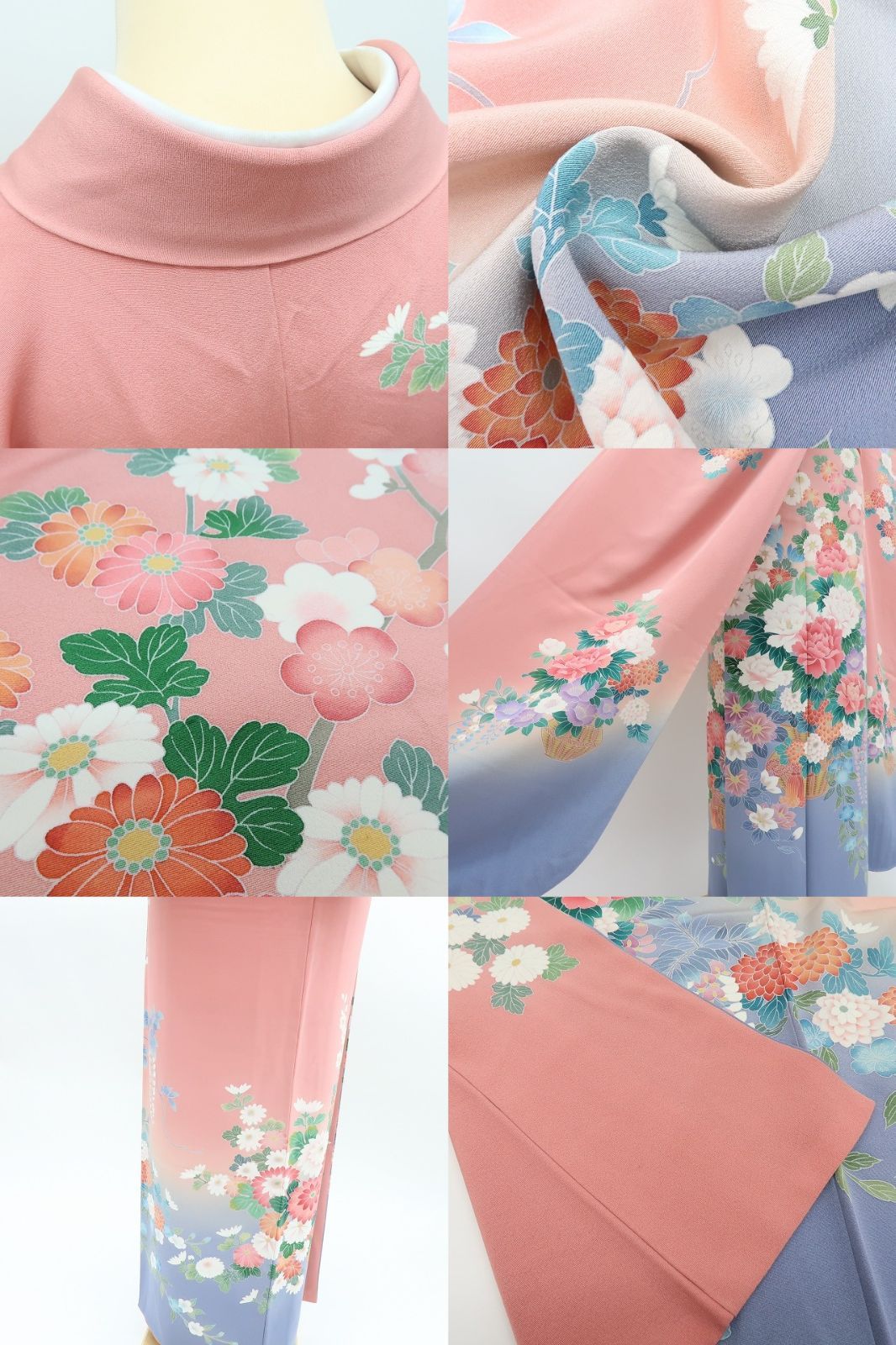 百華❀Y4312◇十日町友禅 熊野桂堂落款 手縫い仕立て 正絹 牡丹 桜