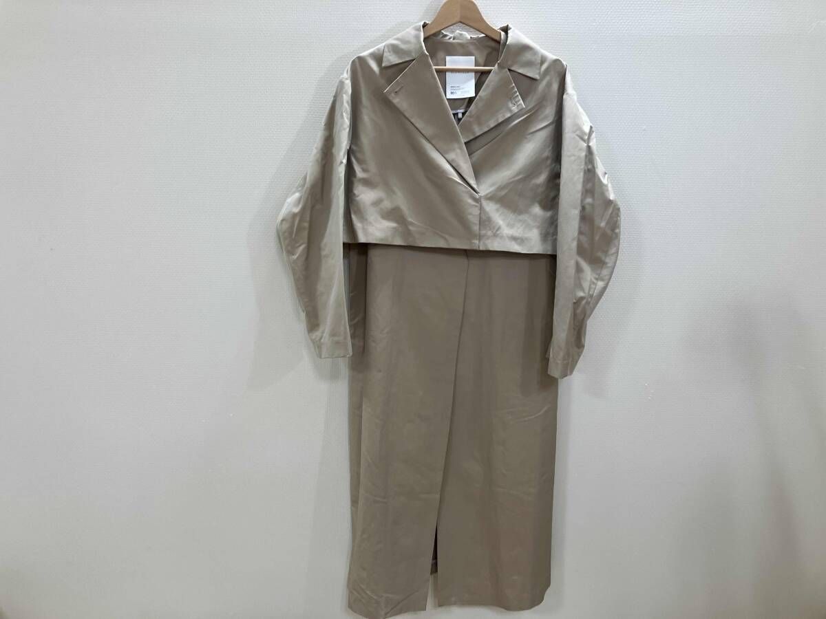 2点セットロングコート 2点セット綿デザインコート ロングコート スプリング綿混単衣コート ベージュ 02 春