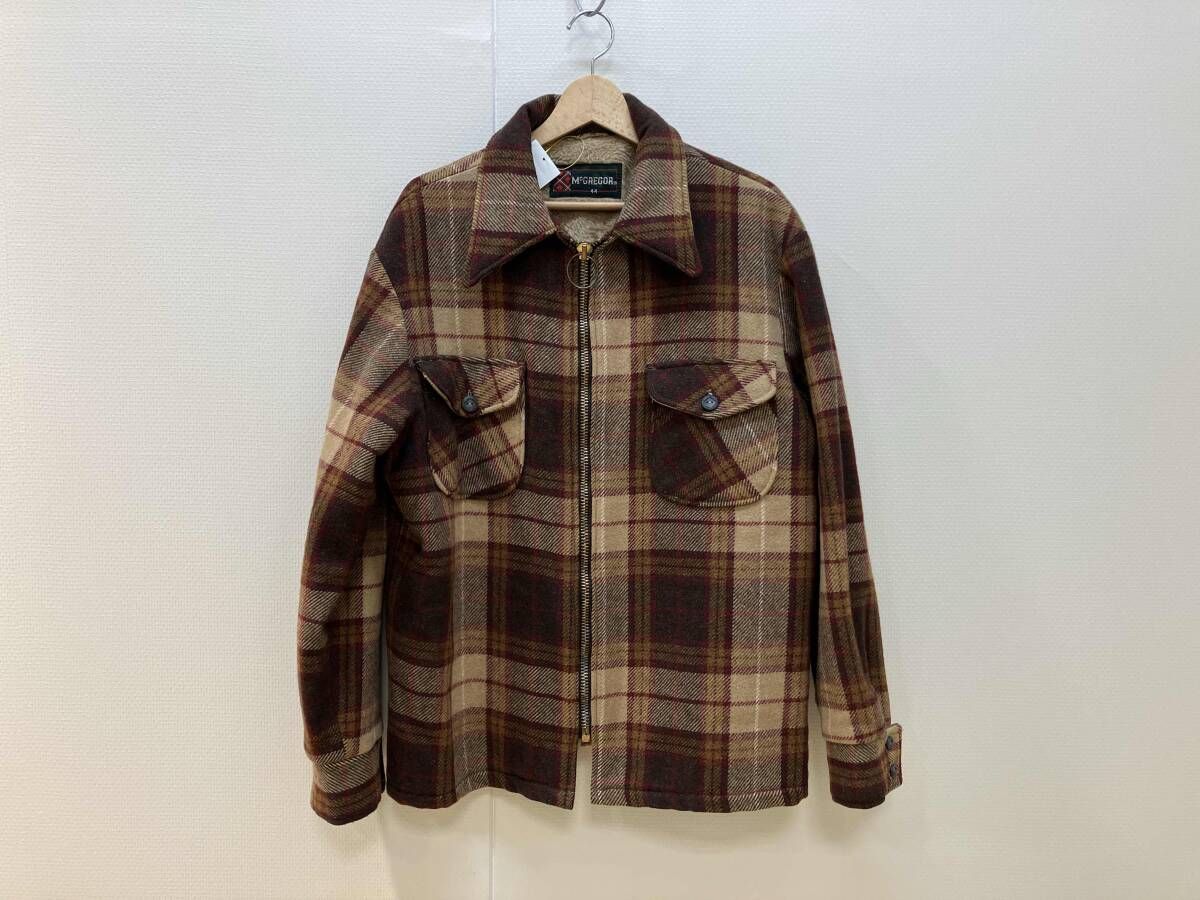McGREGOR マックレガー チェック柄ジャケット ウールジャケット サイズ44 ブラウン系チェック柄 メンズ 内側ファー 70年代 右袖ボタン無し