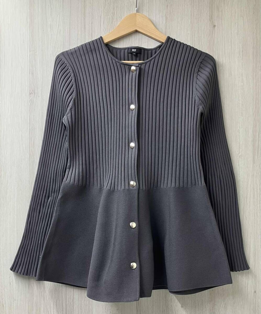 PLST プラステ 12 4303006 ホールガーメント ぺプラム カーディガン サイズL グレー