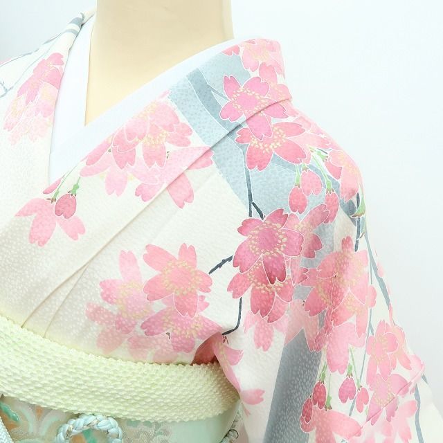 百華❀Y4314◇作家物落款 手縫い仕立て 桜 成人式 正絹 振袖 着物 単品