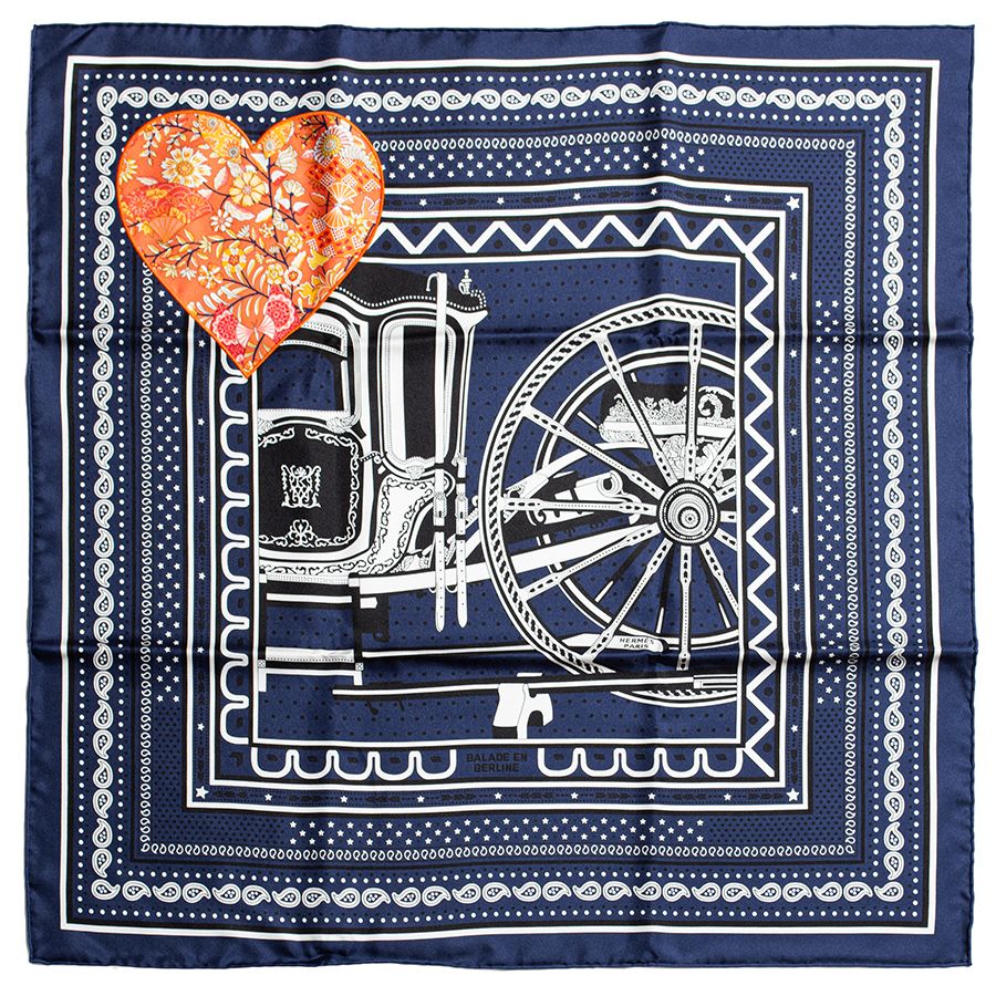 HERMES エルメス カレ70 Balade en Berline Application Coeur