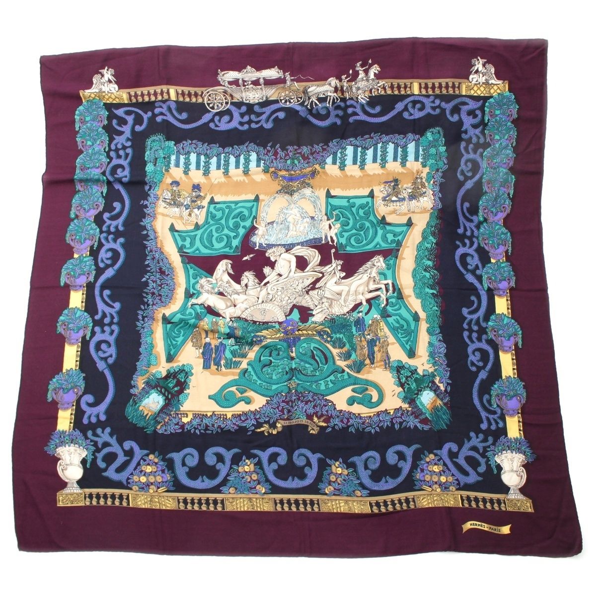 エルメス カシミヤ シルク カレジェアン 140 LE PARADIS DU ROY 王の楽園 ストール パープル系