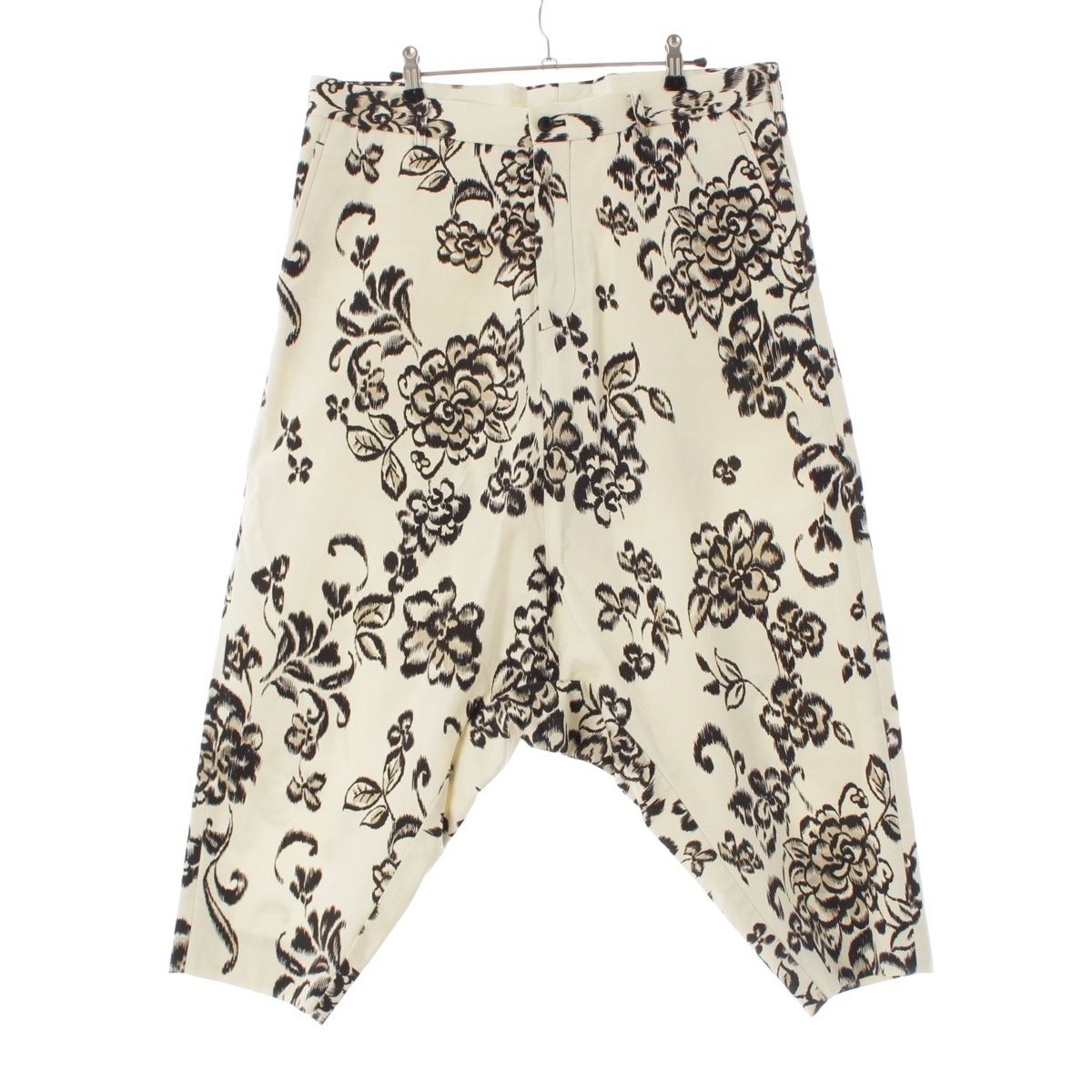 コムデギャルソンオムプリュス AD 2021 FLORAL PRINT CROPPED コットン パンツ サルエル ボトムス PI P 029 ホワイト ブラック S