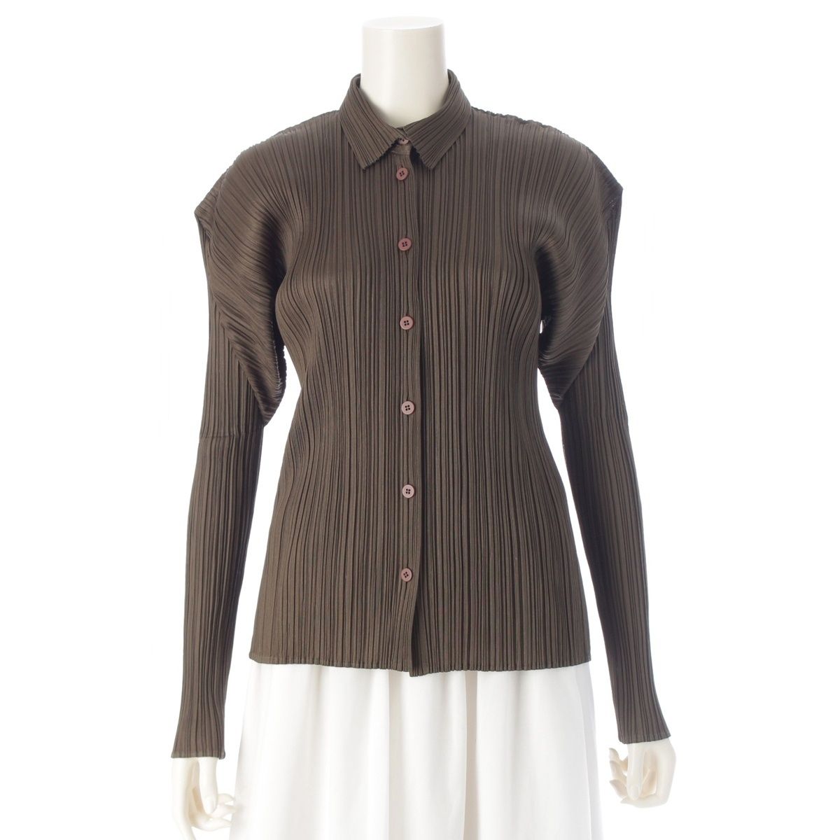 イッセイミヤケ 99 SS 襟付き 長袖 カーディガン トップス カーキ オリーブ 3