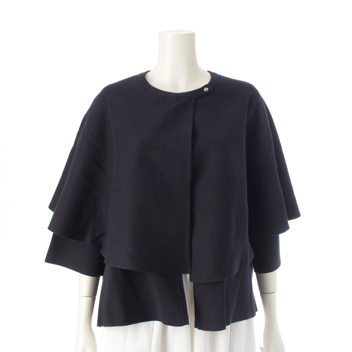 ドゥロワー コットン 16 Gミラノ編みケープカーディガン ポンチョ 6515 105 0519 ネイビー