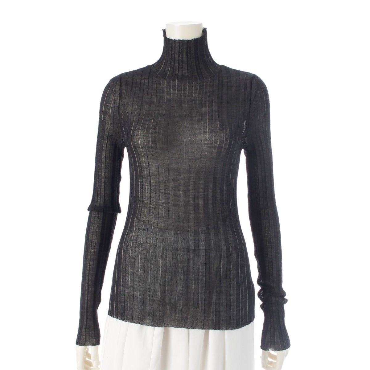 ディオール ウール シルク スタンドカラー セーター トップス ブラック F 34