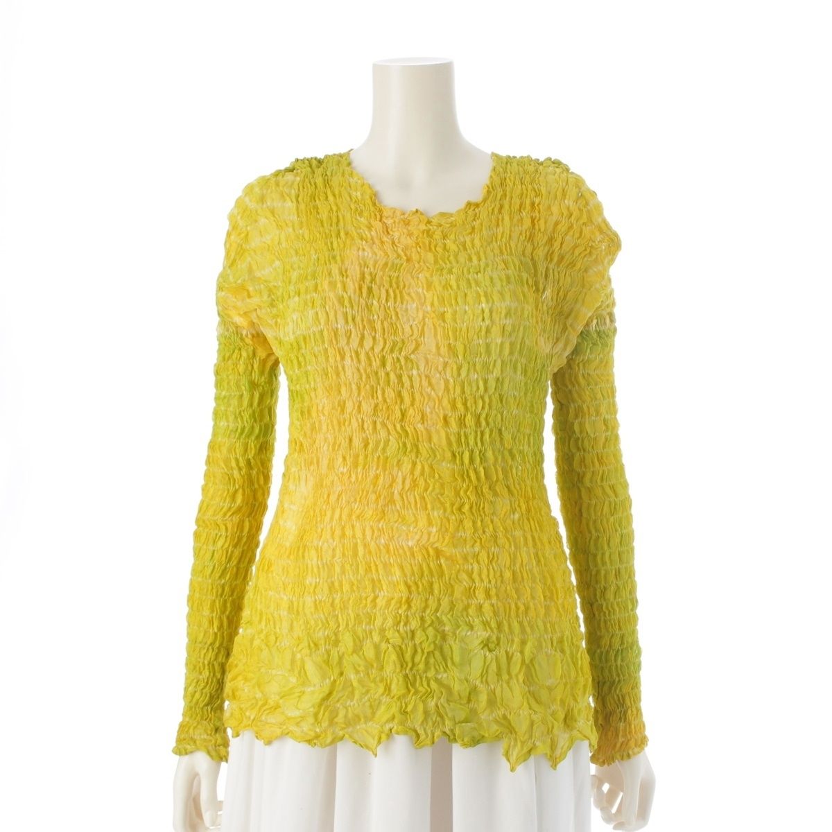 イッセイミヤケ 97 SS ペルマネンテ コットン シワ加工 グラデーション トップス イエロー M