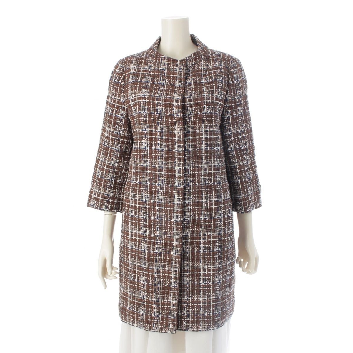 ヘルノ ツイード ロング コート CA 0226 D 13809 ブラウン 42