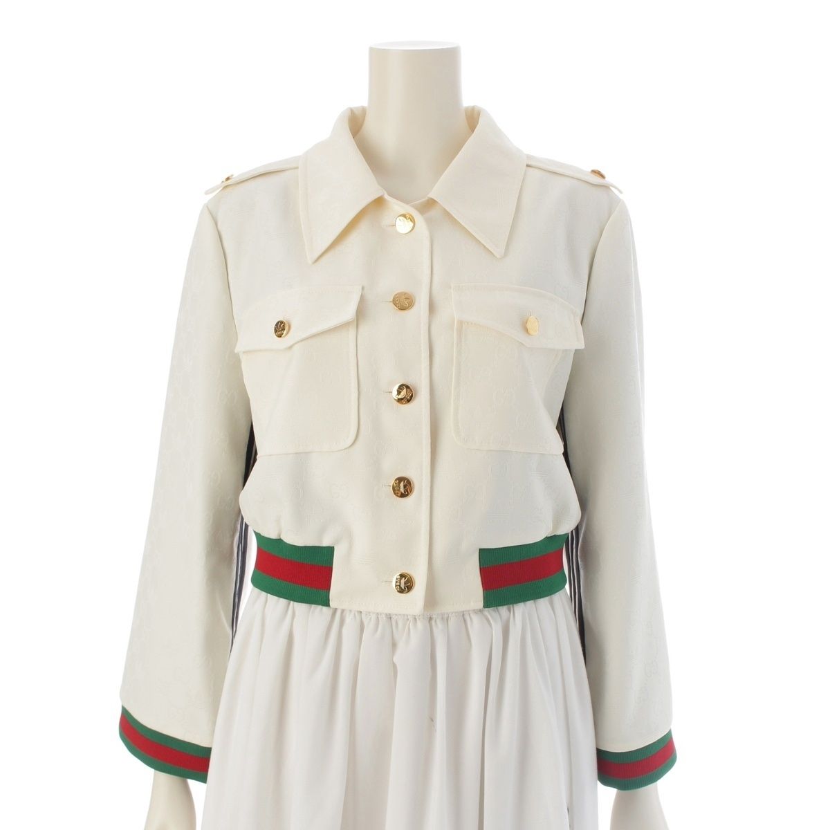 グッチ アディダス 22年 シェリーライン クロップド ジャケット 702987 ホワイト 42