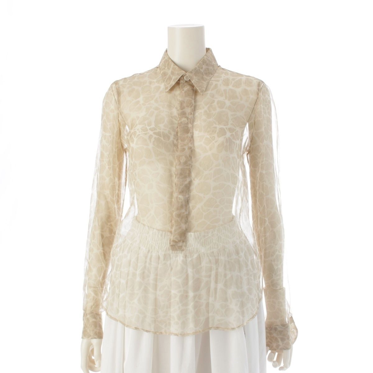 ヘルムートラング シルク 本人期 00 s初期 05 s アニマルプリント シアー プルオーバー ブラウス 長袖シャツ ベージュ 40