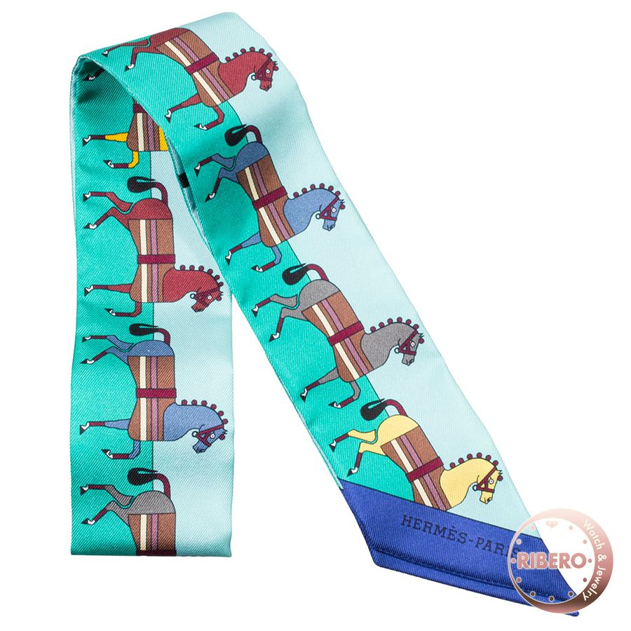 エルメス ツイリー Rocabar ロカバール 馬 スカーフ グリーン マルチカラー シルク レディース HERMES 【中古】 HERMES エルメス Rocabar ロカバール 062708S ツイリー スカーフ