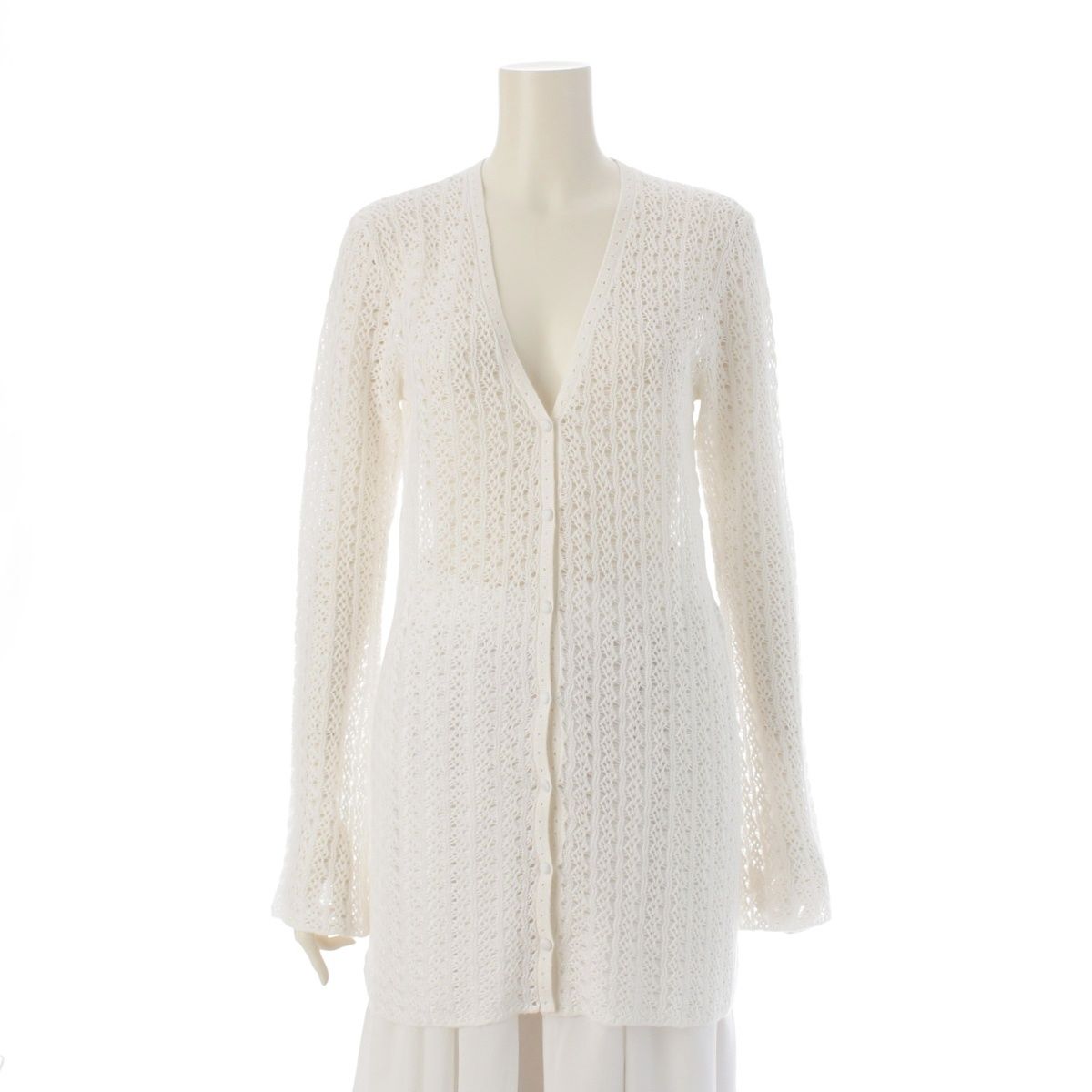 クロエ 24年 フ スリーブ クロシェ 長袖 ニット カーディガン オフホワイト S