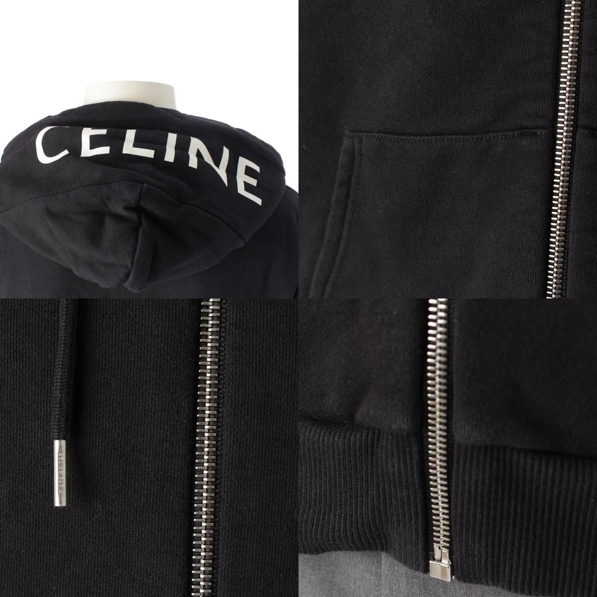 セリーヌ コットン フードロゴ ジップアップ パーカー トップス